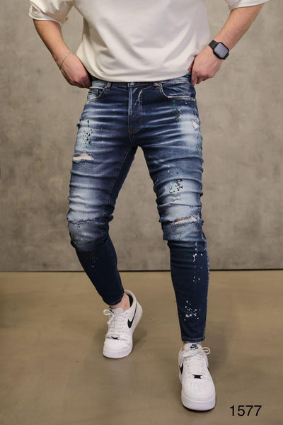 2Y Premium - Painted Worn Blue Jeans