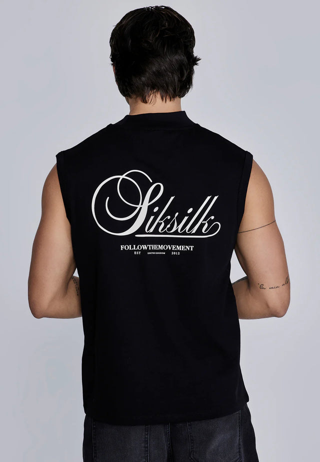 SikSilk - Black Sleeveless T-Shirt