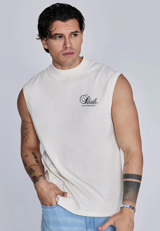 SikSilk - Ecru Sleeveless T-Shirt
