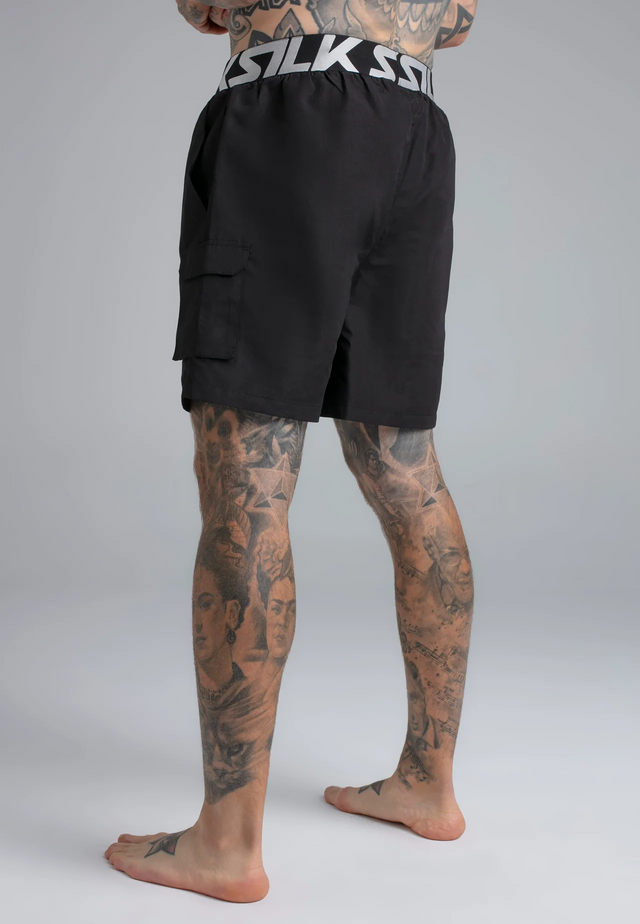 SikSilk - Black Cargo Swim Shorts