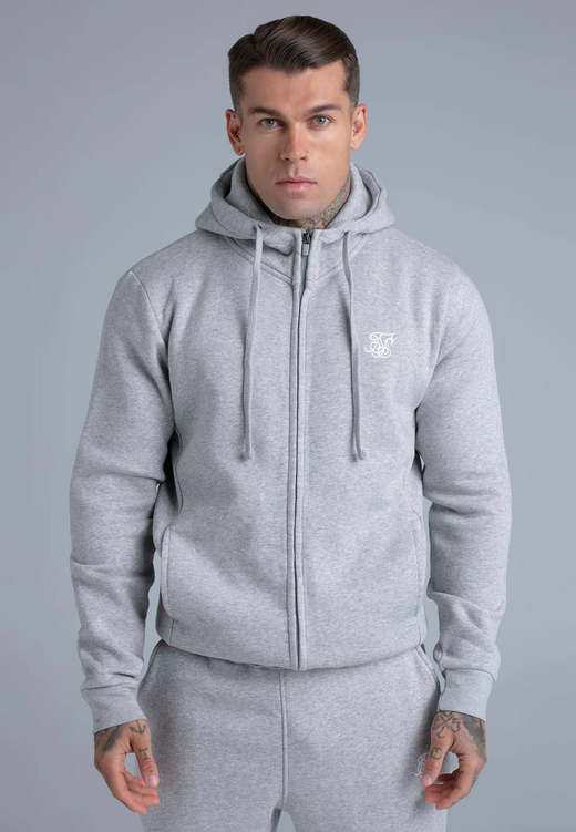 SikSilk - Grey Marl Essentials Full Zip Hoodie
