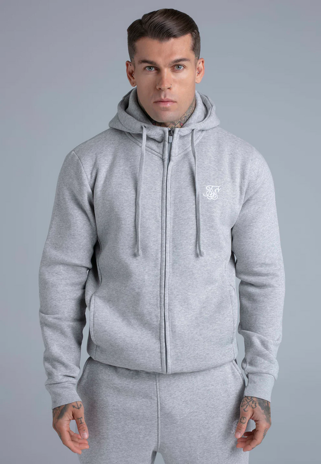 SikSilk - Grey Marl Essentials Full Zip Hoodie