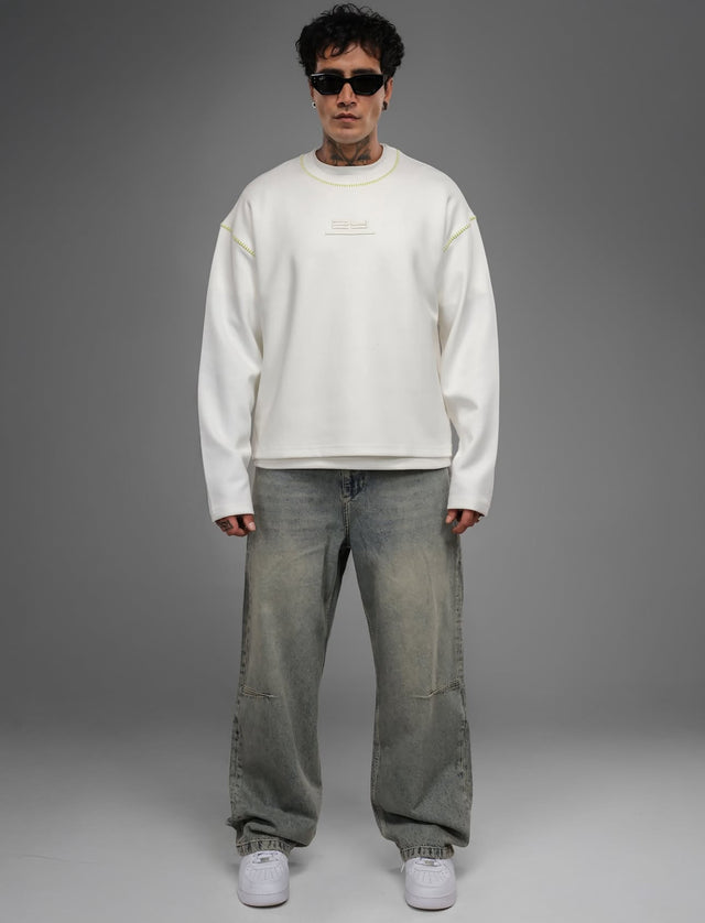 2Y Premium - Embossed Logo Sweatshirt - Ecru