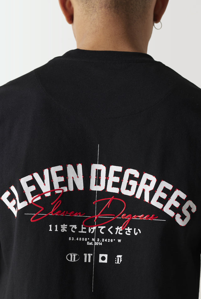 11 Degrees - Streetwear Back Graphic T-Shirt - Black