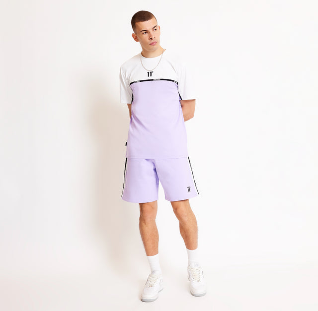 11 Degrees - Colour Block Taped T-Shirt - Purple/White