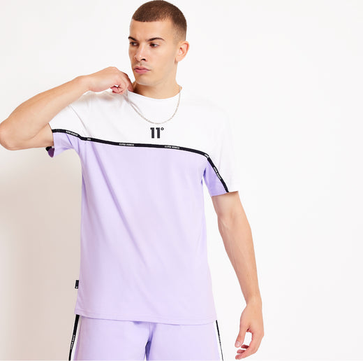 11 Degrees - Colour Block Taped T-Shirt - Purple/White