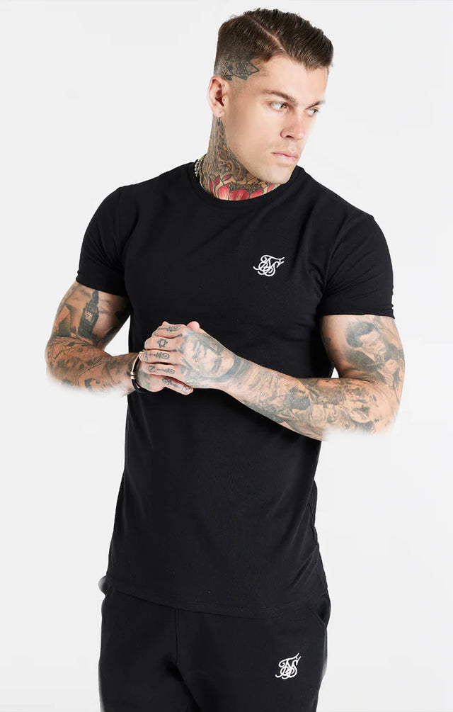 SikSilk - Black Essential Short Sleeve Muscle Fit T-Shirt