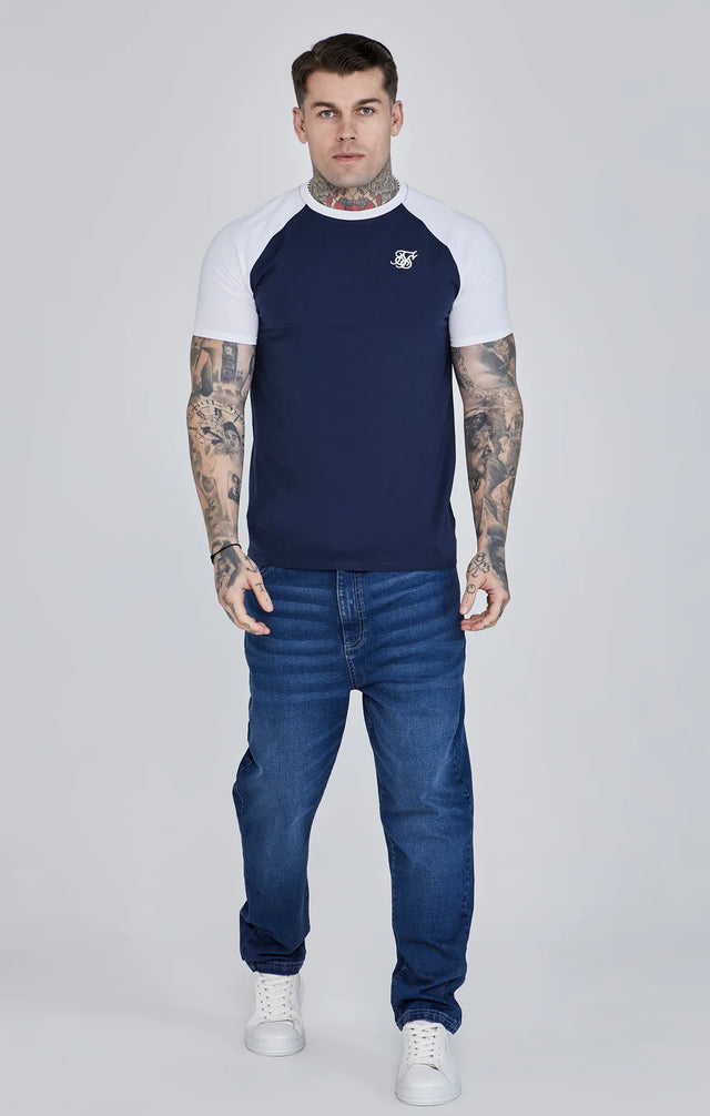 SikSilk - Navy White Raglan T-Shirt