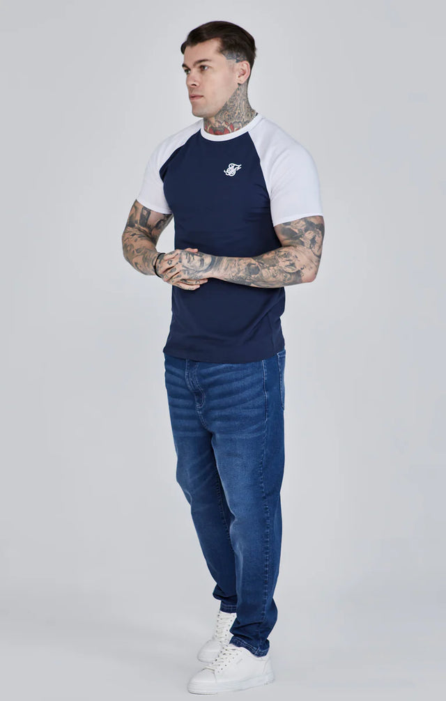 SikSilk - Navy White Raglan T-Shirt