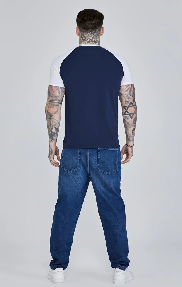 SikSilk - Navy White Raglan T-Shirt