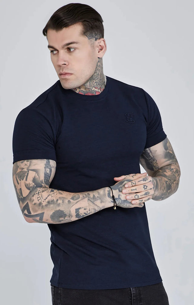 SikSilk - Navy Roll Sleeve T-Shirt