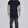 SikSilk - Navy Roll Sleeve T-Shirt