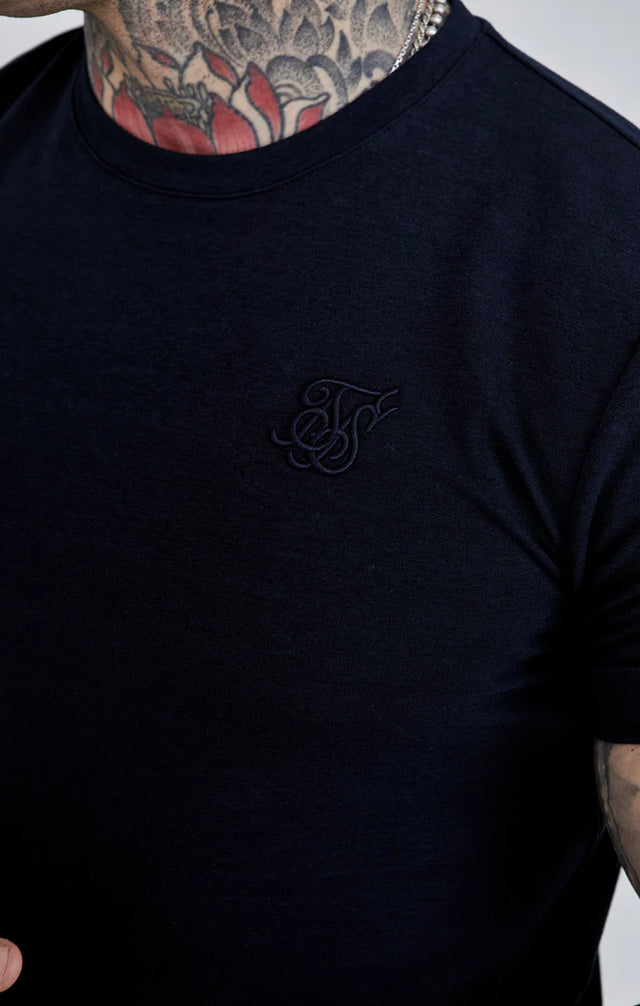 SikSilk - Navy Roll Sleeve T-Shirt