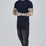 SikSilk - Navy Roll Sleeve T-Shirt