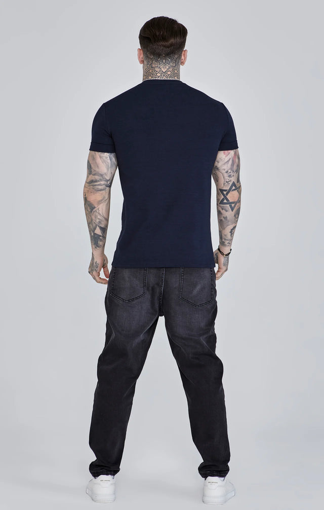 SikSilk - Navy Roll Sleeve T-Shirt