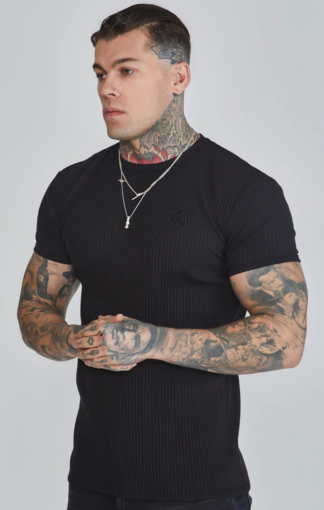 SikSilk - Ribbed T-Shirt - Black