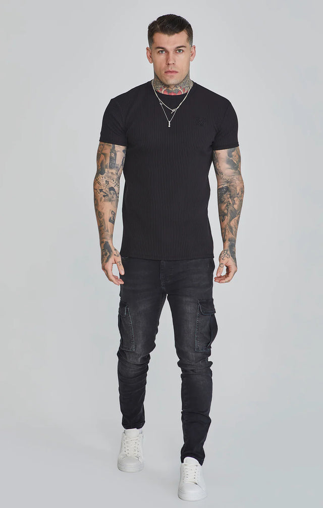 SikSilk - Ribbed T-Shirt - Black