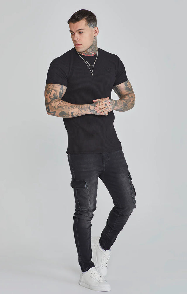 SikSilk - Ribbed T-Shirt - Black