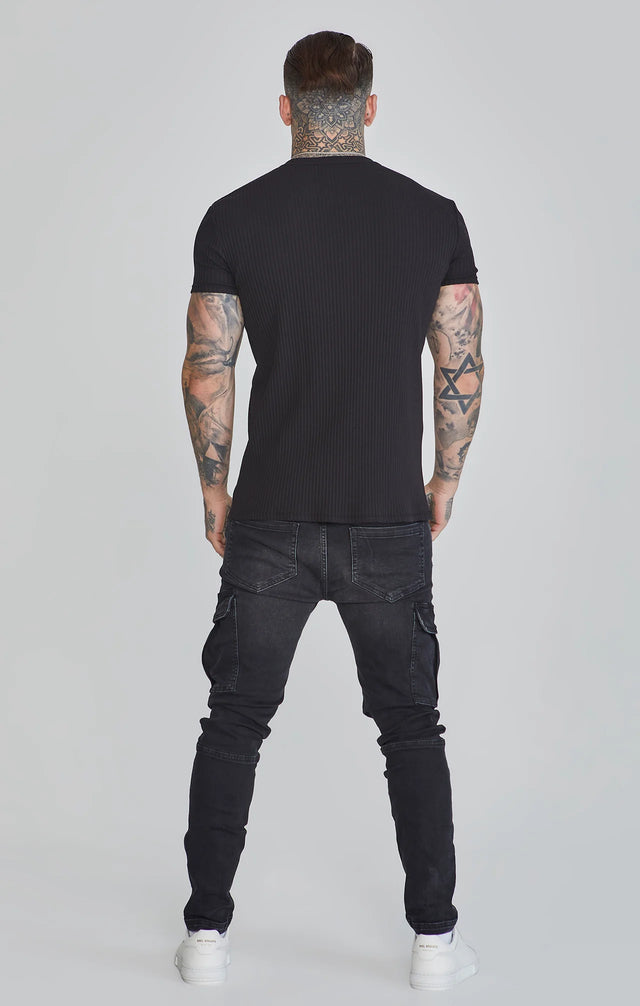 SikSilk - Ribbed T-Shirt - Black