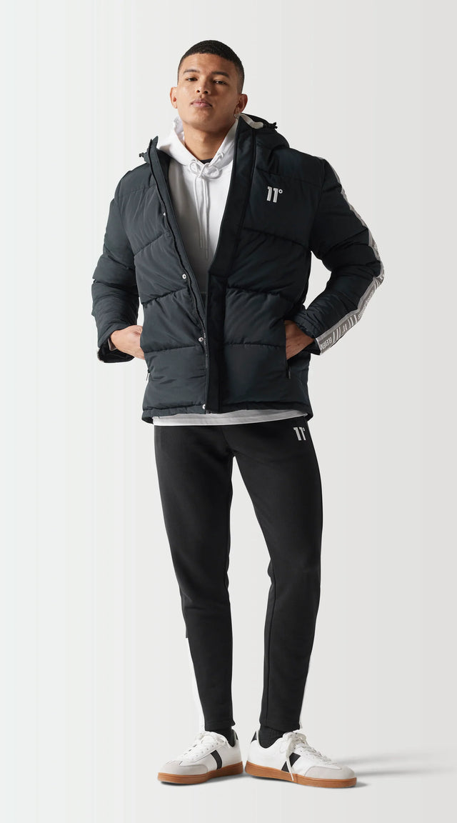 11 Degrees - Retro Taped Puffer Jacket - Black