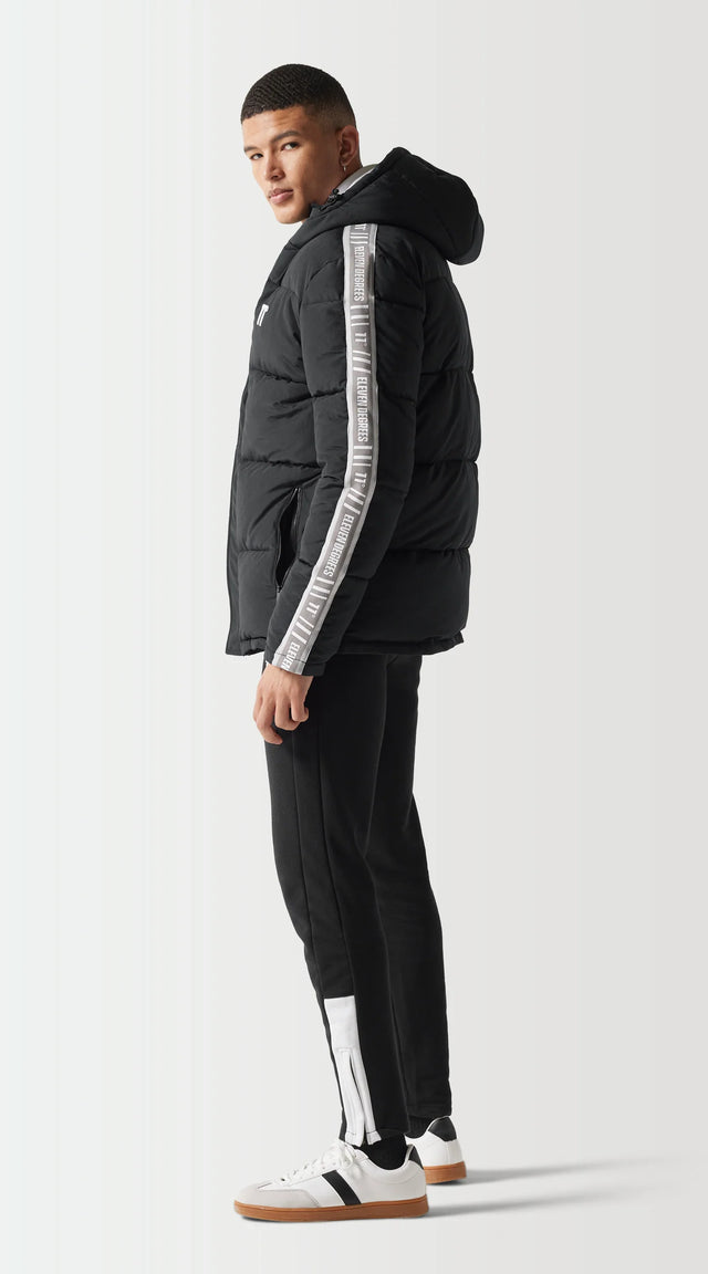 11 Degrees - Retro Taped Puffer Jacket - Black