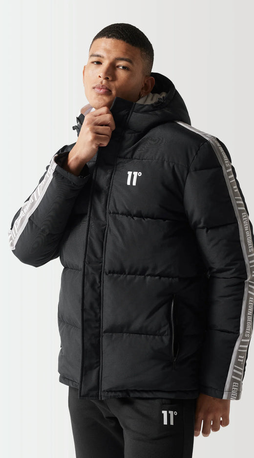 11 Degrees - Retro Taped Puffer Jacket - Black