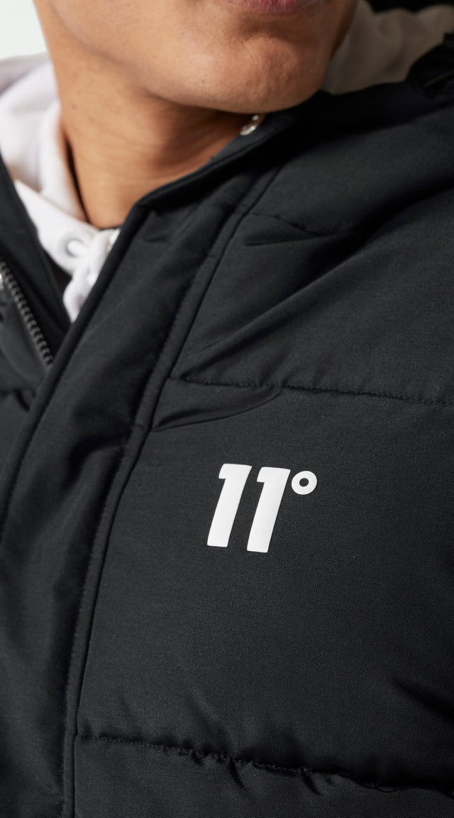 11 Degrees - Retro Taped Puffer Jacket - Black