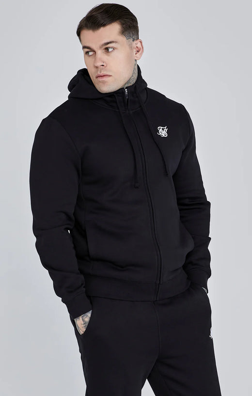 SikSilk - Black Essential Zip Through Funnel Hoodie