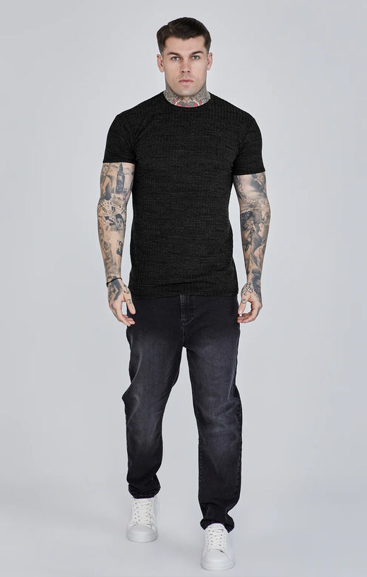 SikSilk - Black Rib Knit T-Shirt