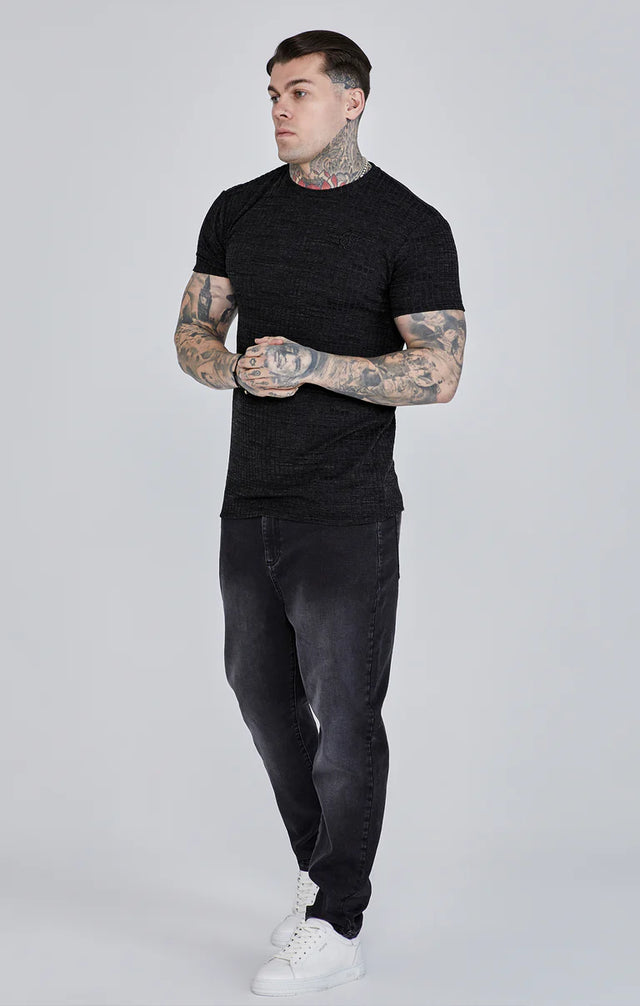 SikSilk - Black Rib Knit T-Shirt