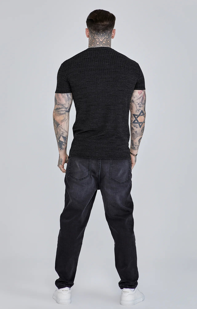 SikSilk - Black Rib Knit T-Shirt