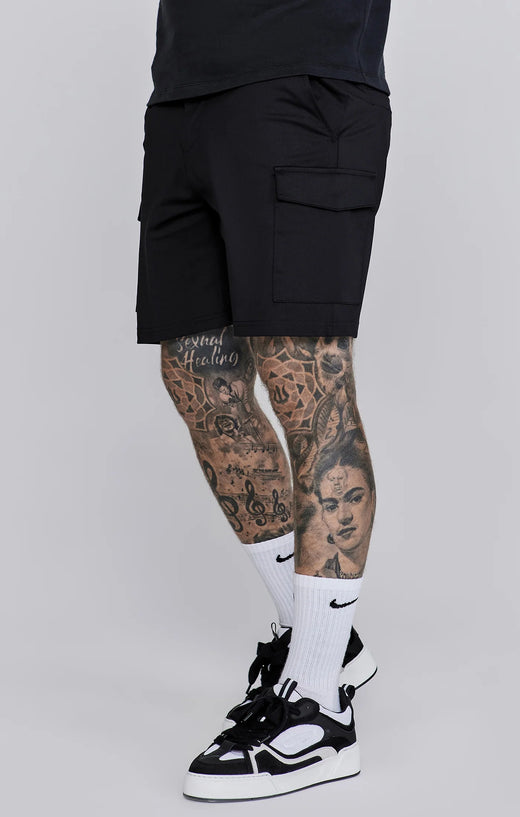 SikSilk - Black Cargo Shorts