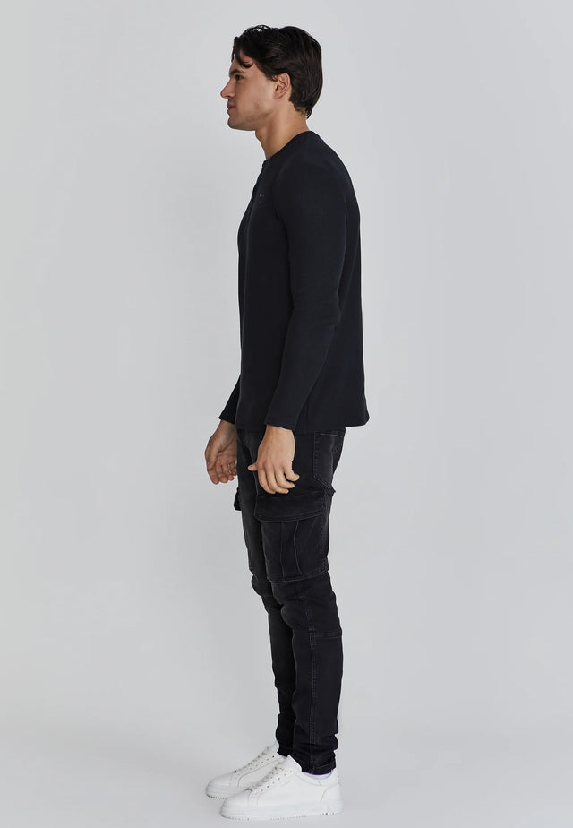 SikSilk - Black Henley T-Shirt