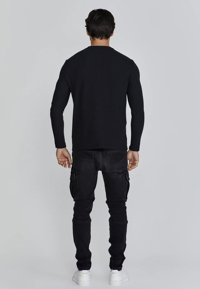 SikSilk - Black Henley T-Shirt