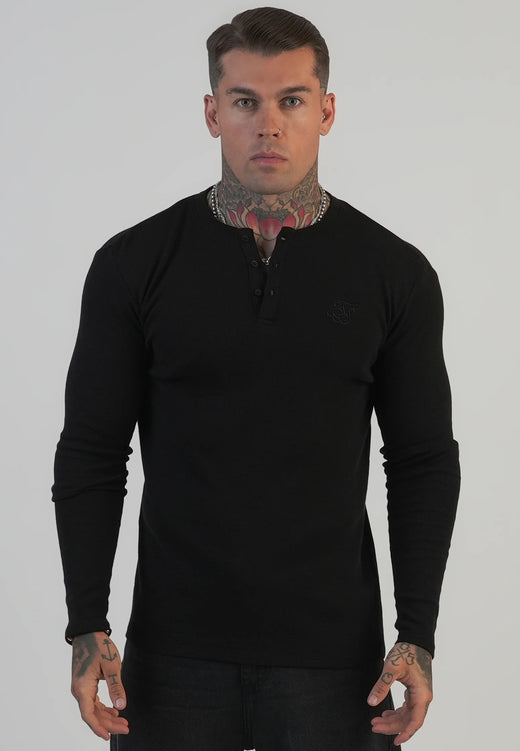 SikSilk - Black Henley T-Shirt