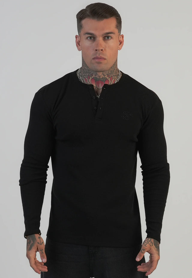 SikSilk - Black Henley T-Shirt