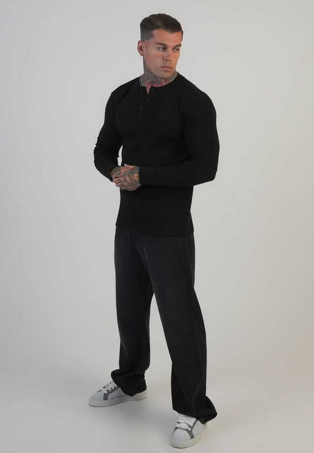 SikSilk - Black Henley T-Shirt