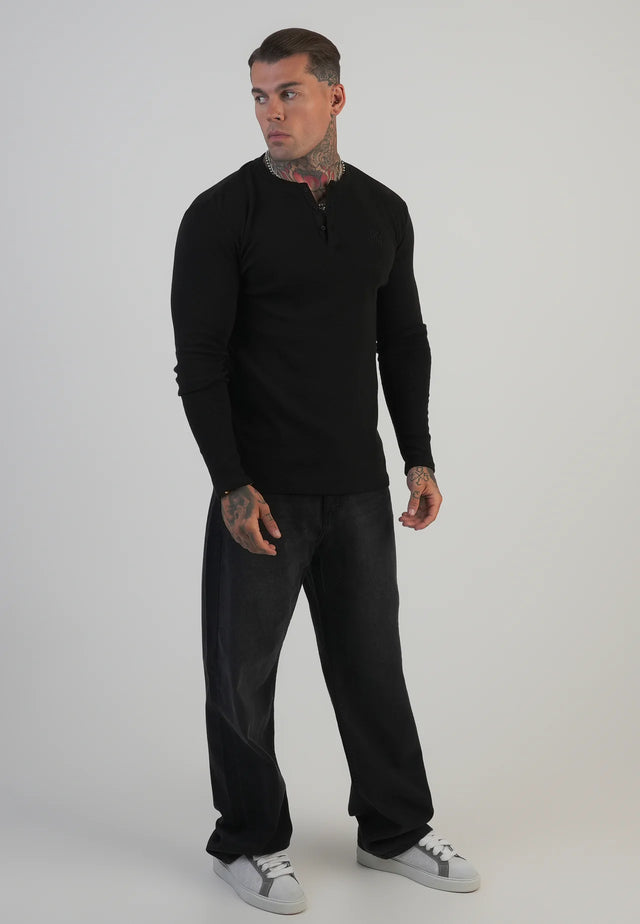 SikSilk - Black Henley T-Shirt
