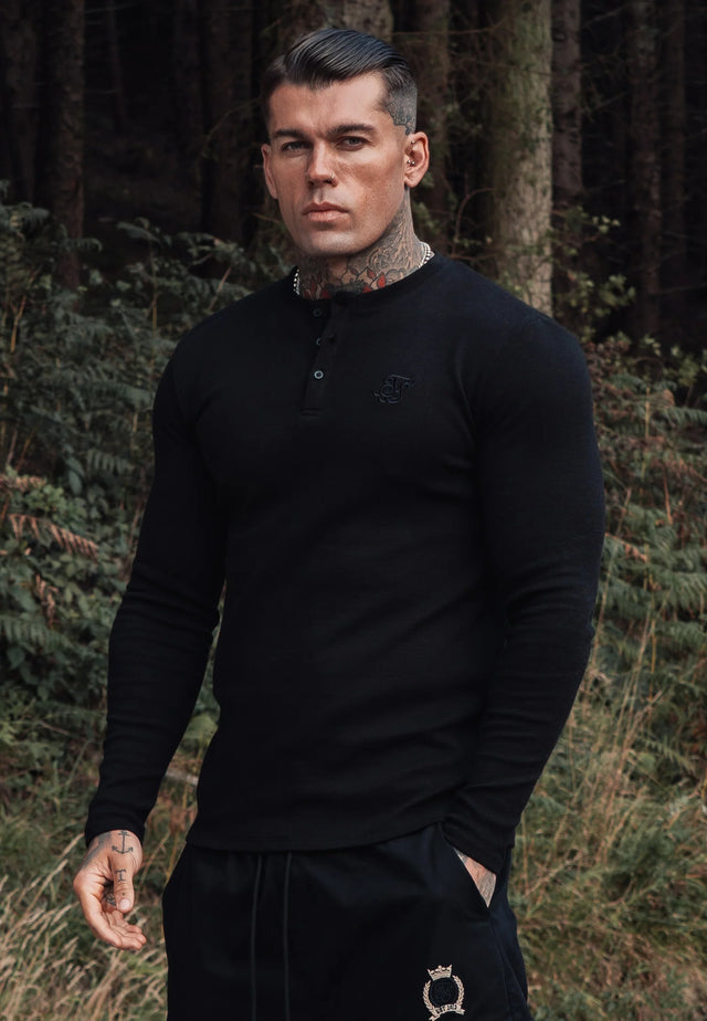 SikSilk - Black Henley T-Shirt