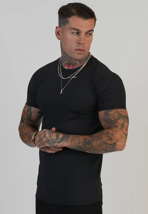 SikSilk - Black Muscle Fit T-Shirt