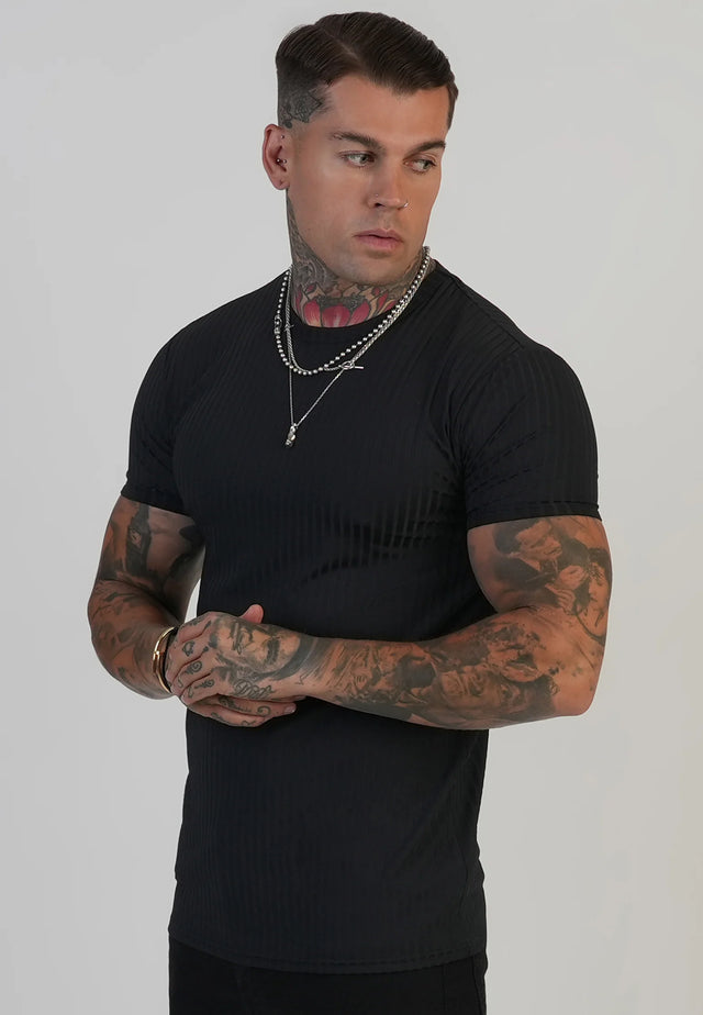SikSilk - Black Muscle Fit T-Shirt