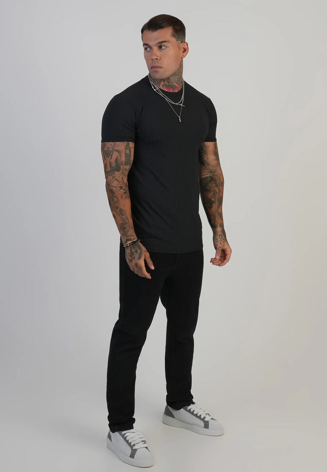SikSilk - Black Muscle Fit T-Shirt
